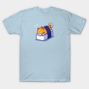 Cute Shiba Inu Dog Sleeping On Sushi Cartoon T-Shirt